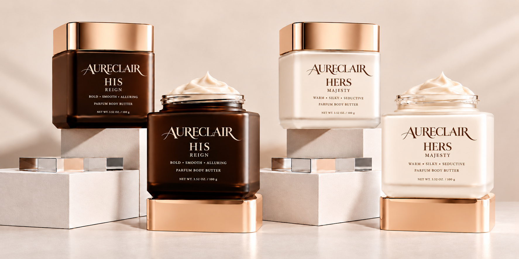 AURECLAIR HIS REIGN and HERS MAJESTY Parfum Body Butter collection